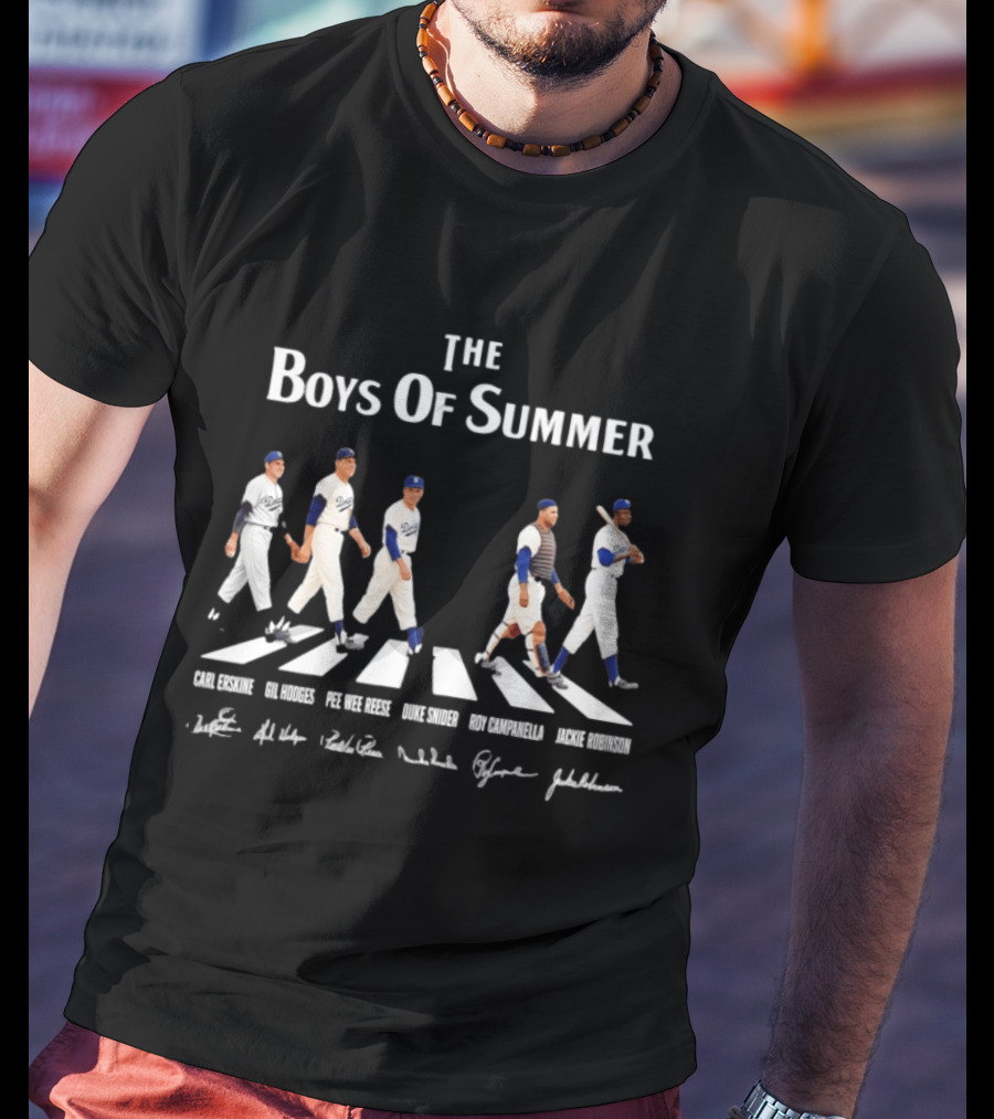 The Boys Of Summer Brooklyn Dodgers Carl Erskine Gil Hodges Pee Wee Reese Duke Snider Roy Campanella Jackie Robinson Abbey Road Signatures T-Shirt