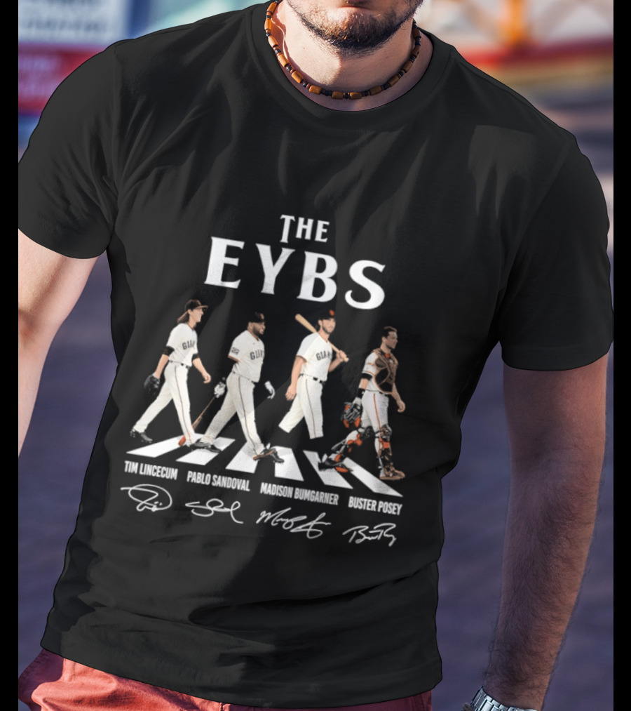 The EYBS Tim Lincicum Pablo Sandoval Madison Bumgarner Buster Posey Signatures Abbey Road SF Giants T-Shirt