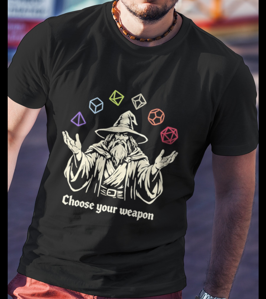 Wizard Juggling DnD Dice Choose Your Weapon T-Shirt