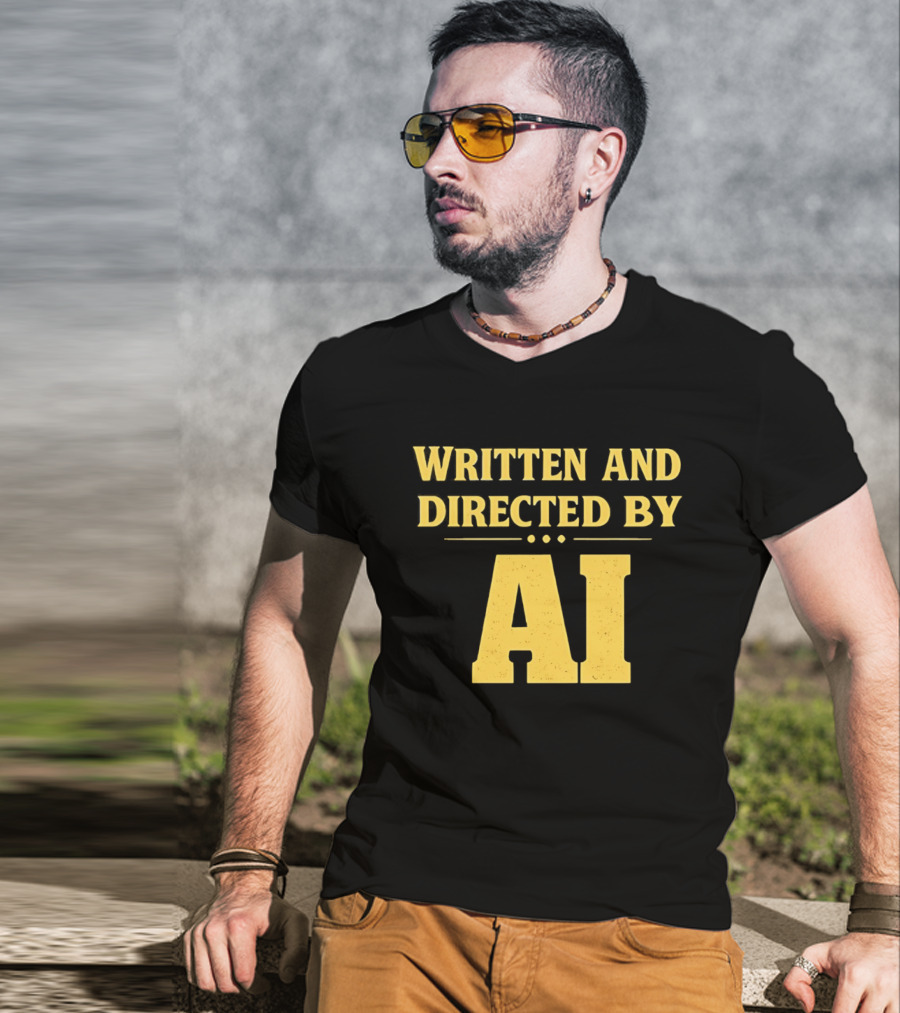 Written And Directed By AI Text Yellow Font T-Shirt