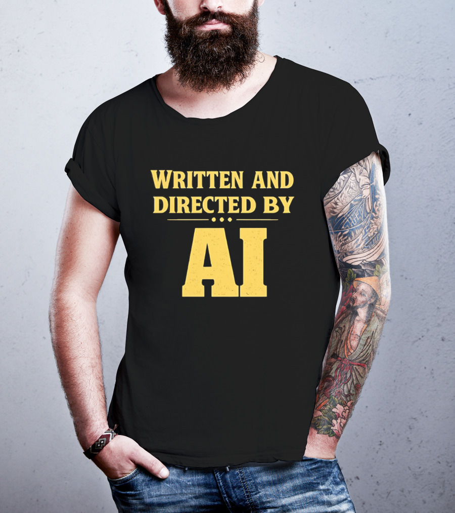 Written And Directed By AI Text Yellow Font T-Shirt