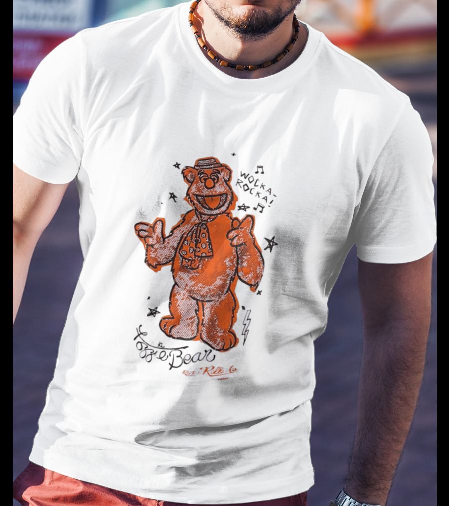 Fozzie Bear Wocka Rocka Rock N Roller Muppet Tie Star Music Notes T-Shirt