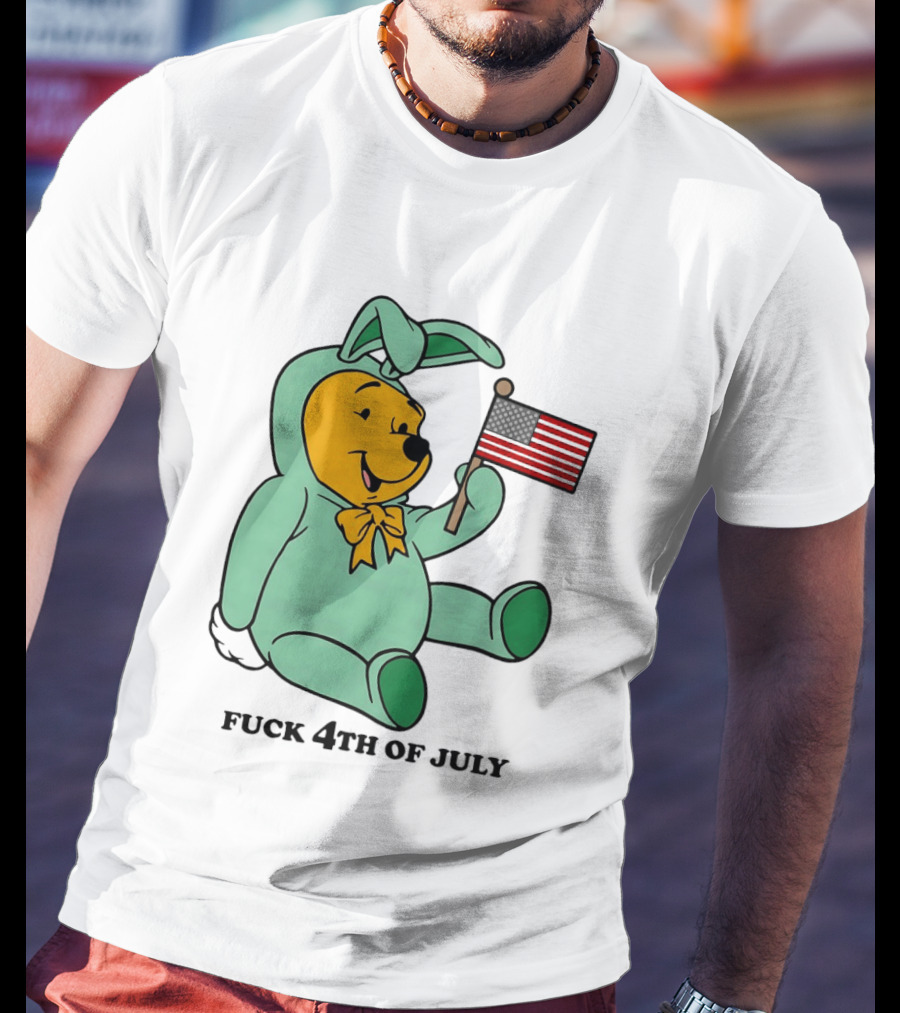 Winnie The Pooh Bunny Costume With Black American Flag And 4th Of July T-Shirt