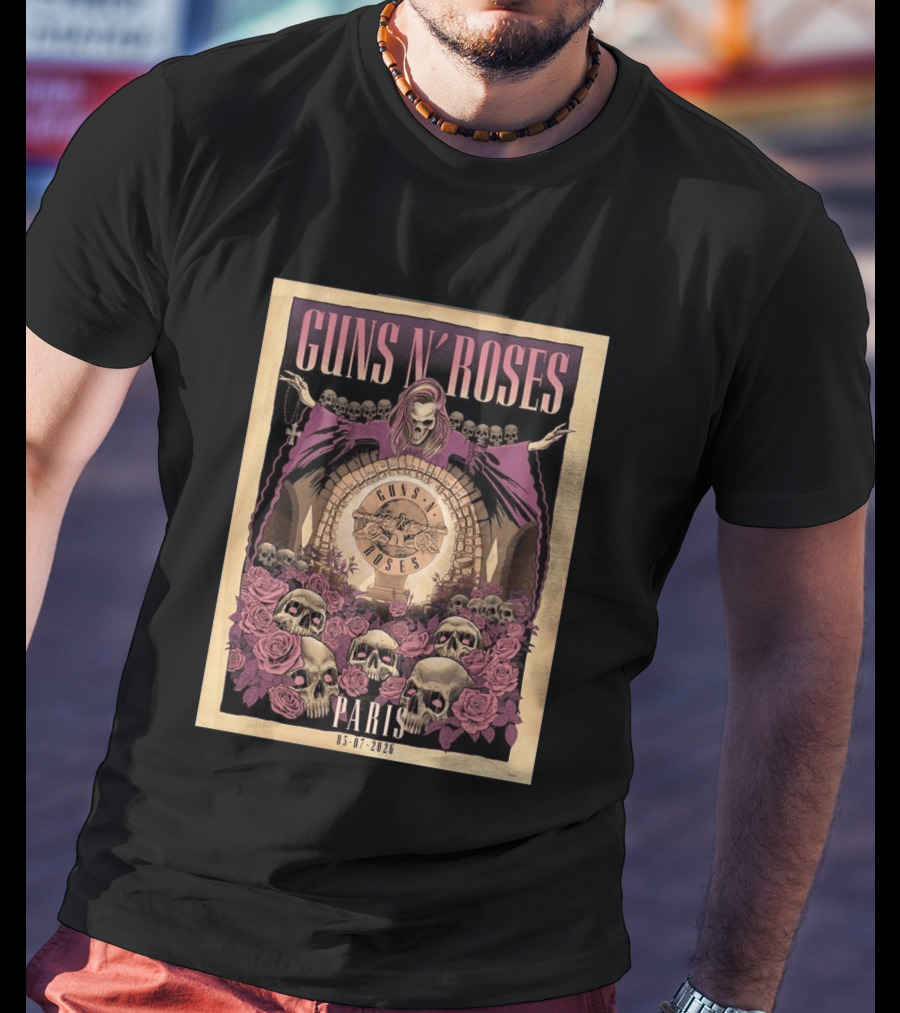Guns N' Roses Paris 2026 Accor Arena July 3 Event With Skulls And Roses T-Shirt
