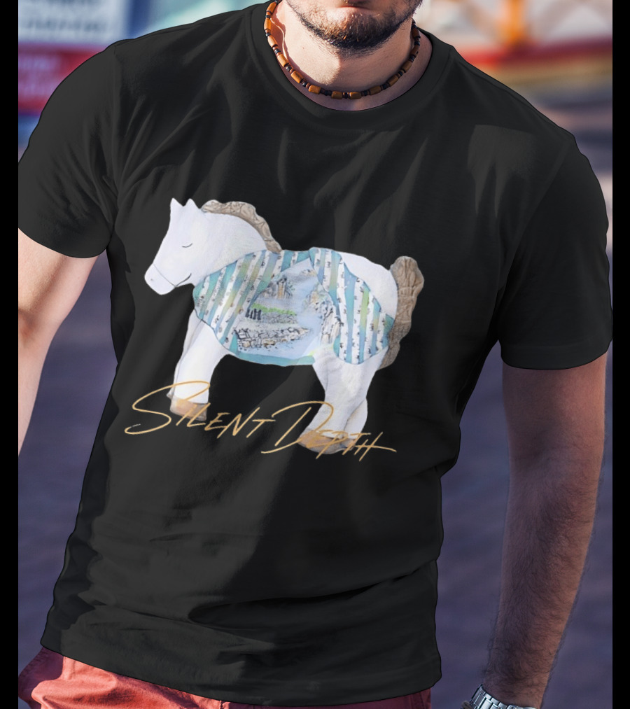 Silent Depth Horse Mountain Landscape Painted Body T-Shirt