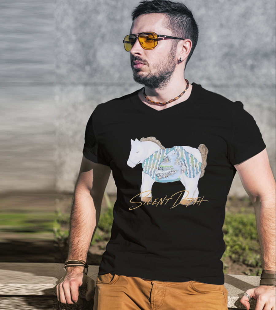 Silent Depth Horse Mountain Landscape Painted Body T-Shirt