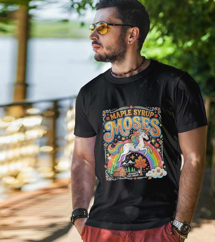 Maple Syrup Moses Rainbow Unicorn Vermont's Pipe Dream T-Shirt