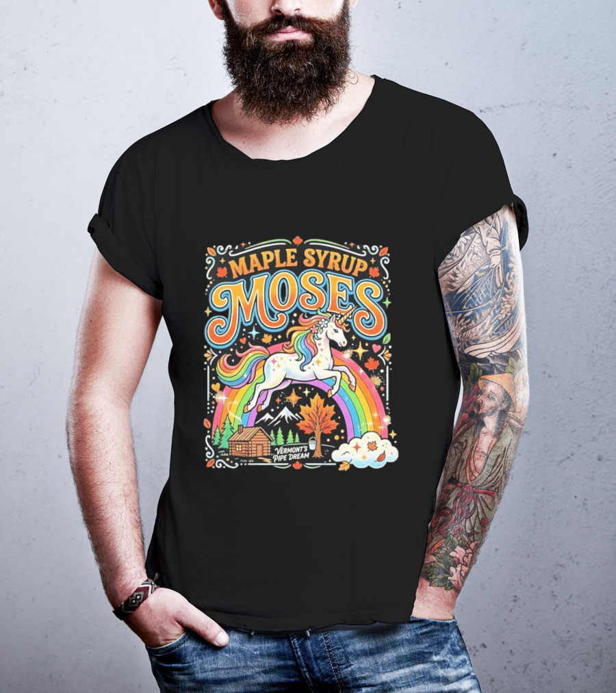 Maple Syrup Moses Rainbow Unicorn Vermont's Pipe Dream T-Shirt
