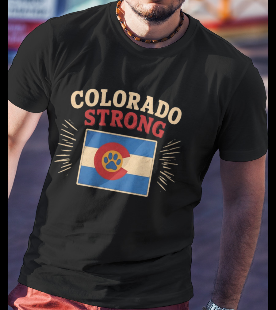 Colorado Strong Paw Print Colorado Flag Bold Letters T-Shirt