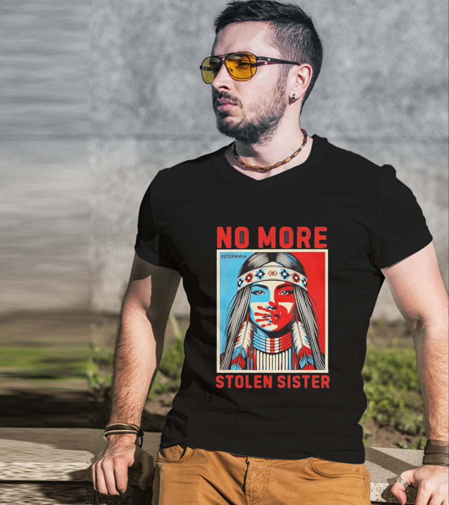 NO MORE Red Handprint STOPMMIW Stolen Sister Indigenous Awareness T-Shirt