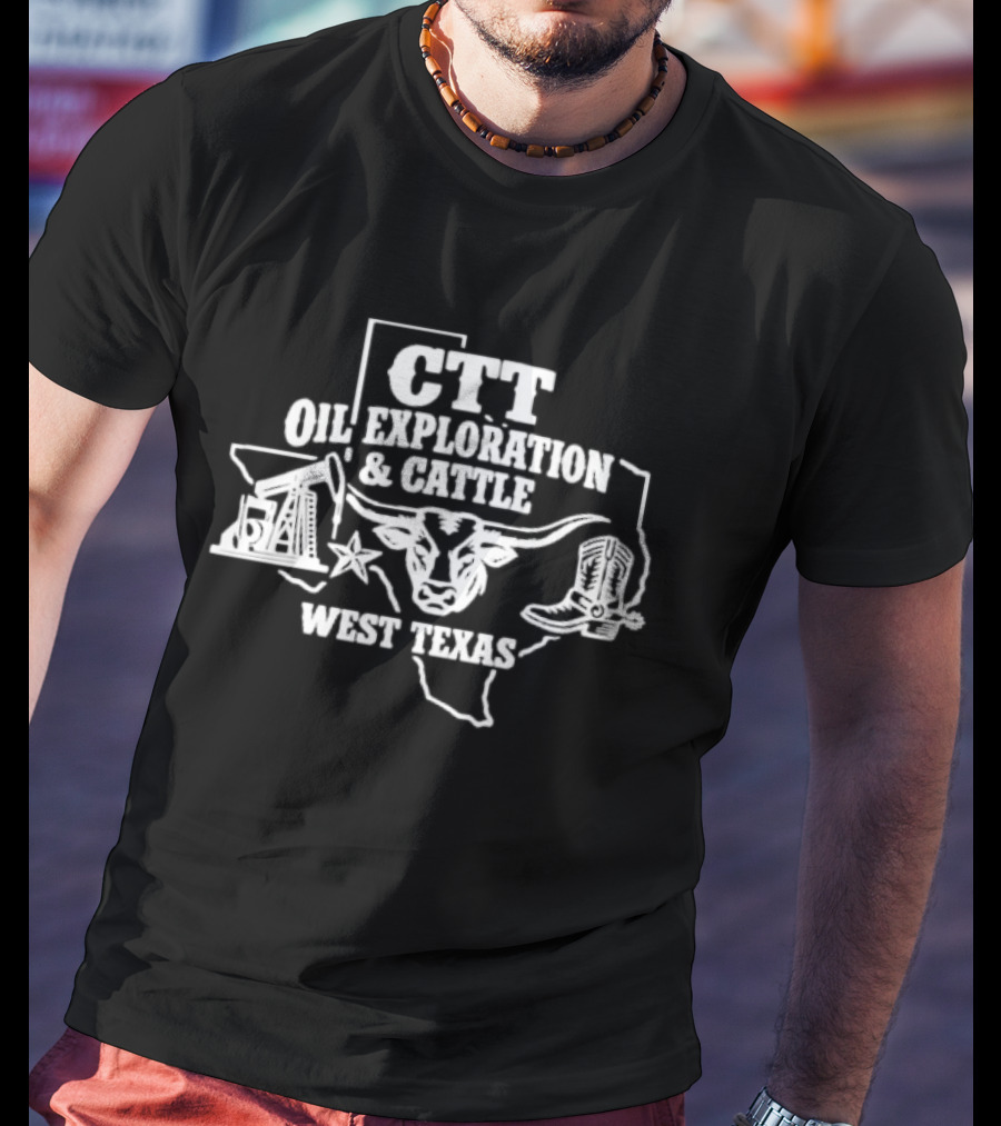 CTT Oil Exploration Cattle West Texas Longhorn Map Boots T-Shirt