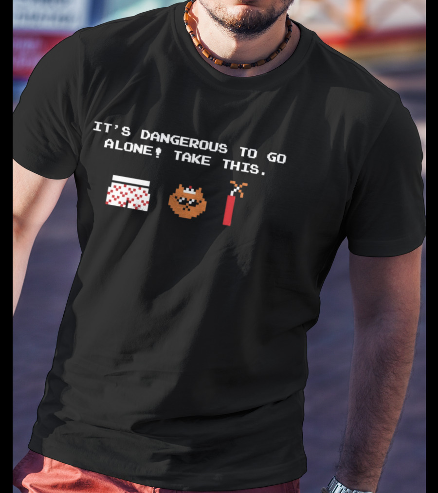 It's Dangerous To Go Alone Take This Pixel Boxers Cat Dynamite Zelda Retro Gaming T-Shirt