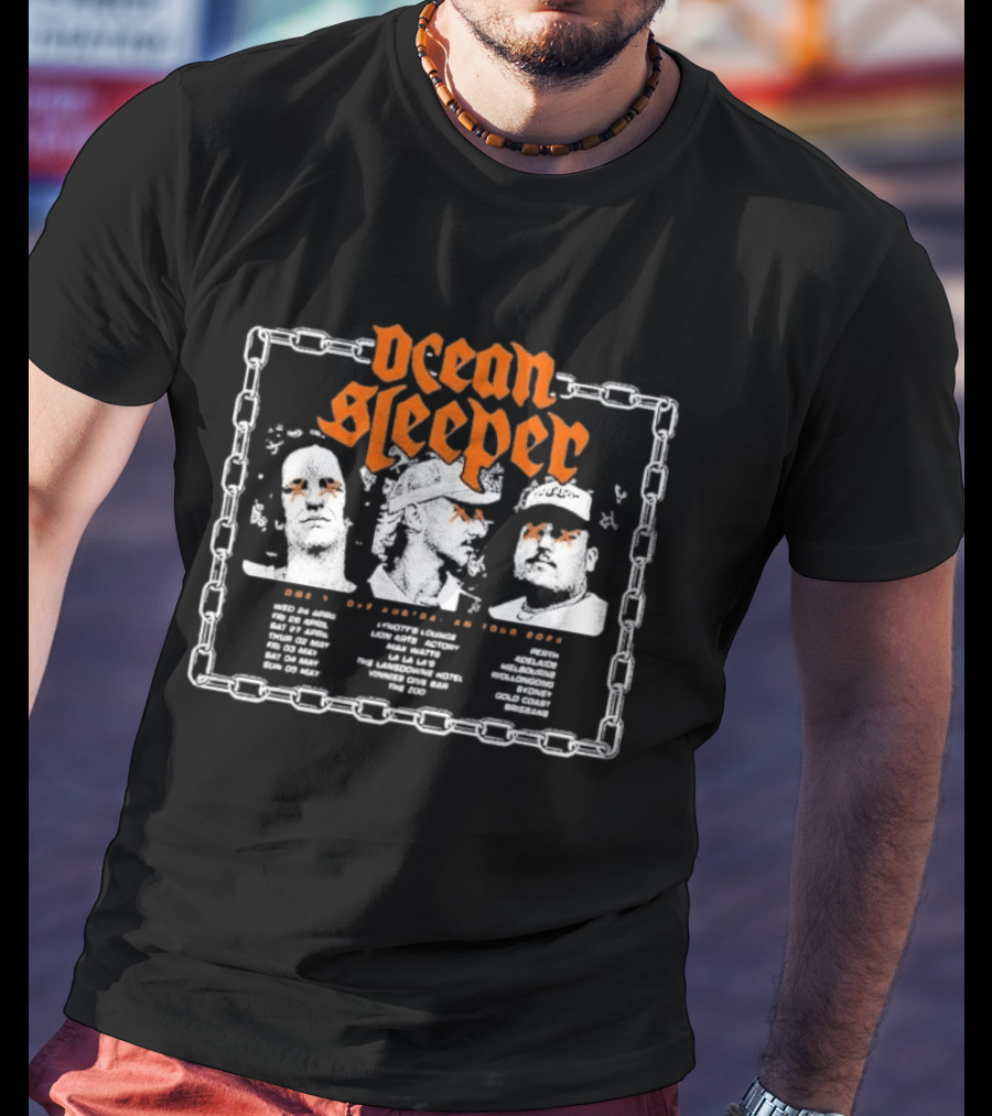 Ocean Sleeper Lonely Love Australia Tour 2024 Band Members Chain Border T-Shirt