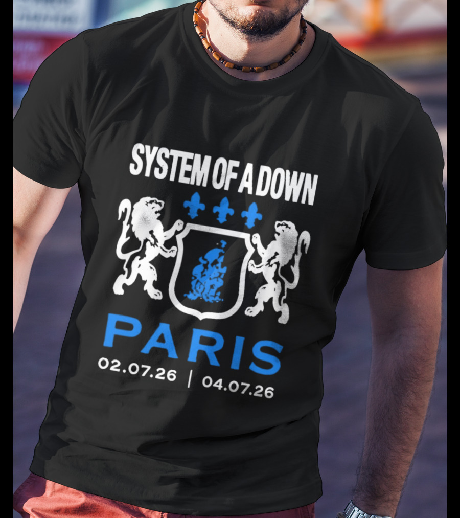 System Of A Down Paris Concert July 2026 Heraldic Crest Lions 02.07.26 04.07.26 T-Shirt