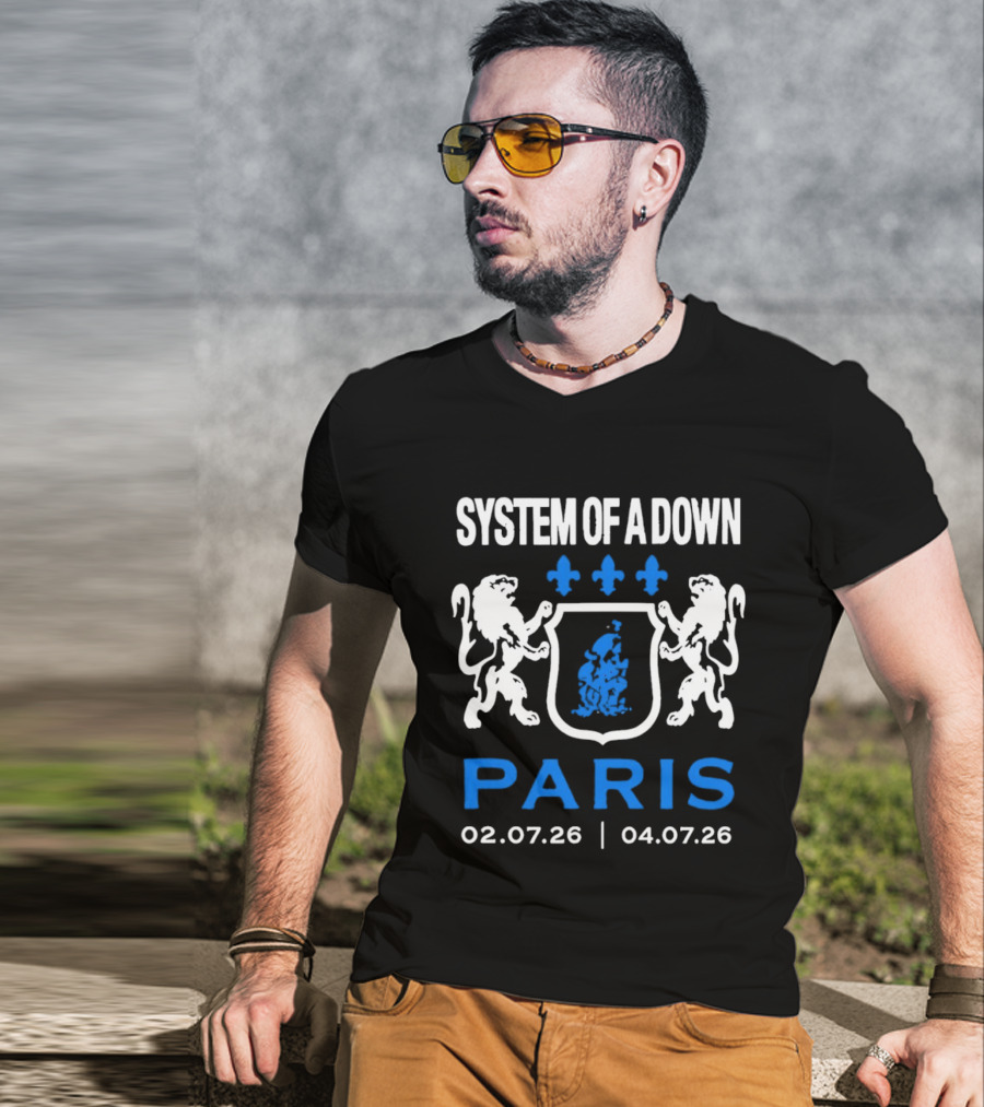 System Of A Down Paris Concert July 2026 Heraldic Crest Lions 02.07.26 04.07.26 T-Shirt