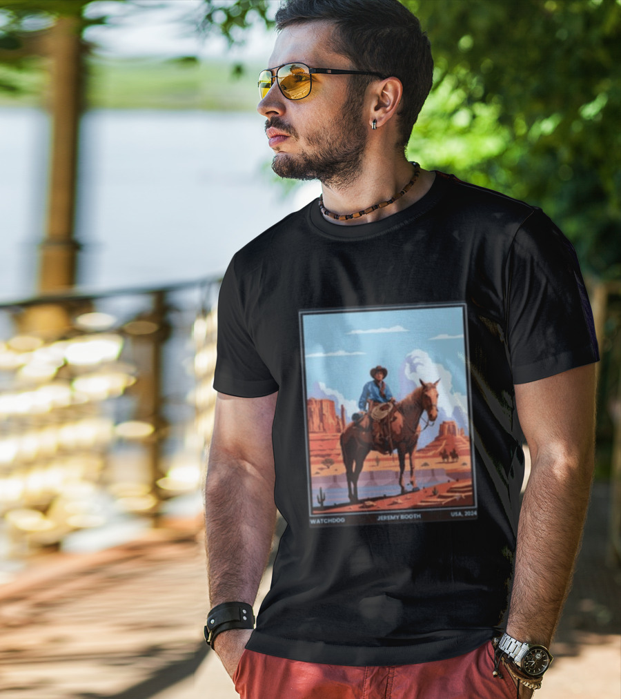 Dog Jeremy Booth USA 2020 Cowboy And Horse Desert Scene T-Shirt