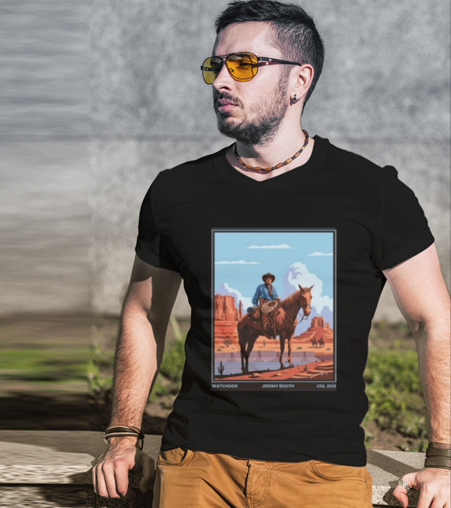 Dog Jeremy Booth USA 2020 Cowboy And Horse Desert Scene T-Shirt