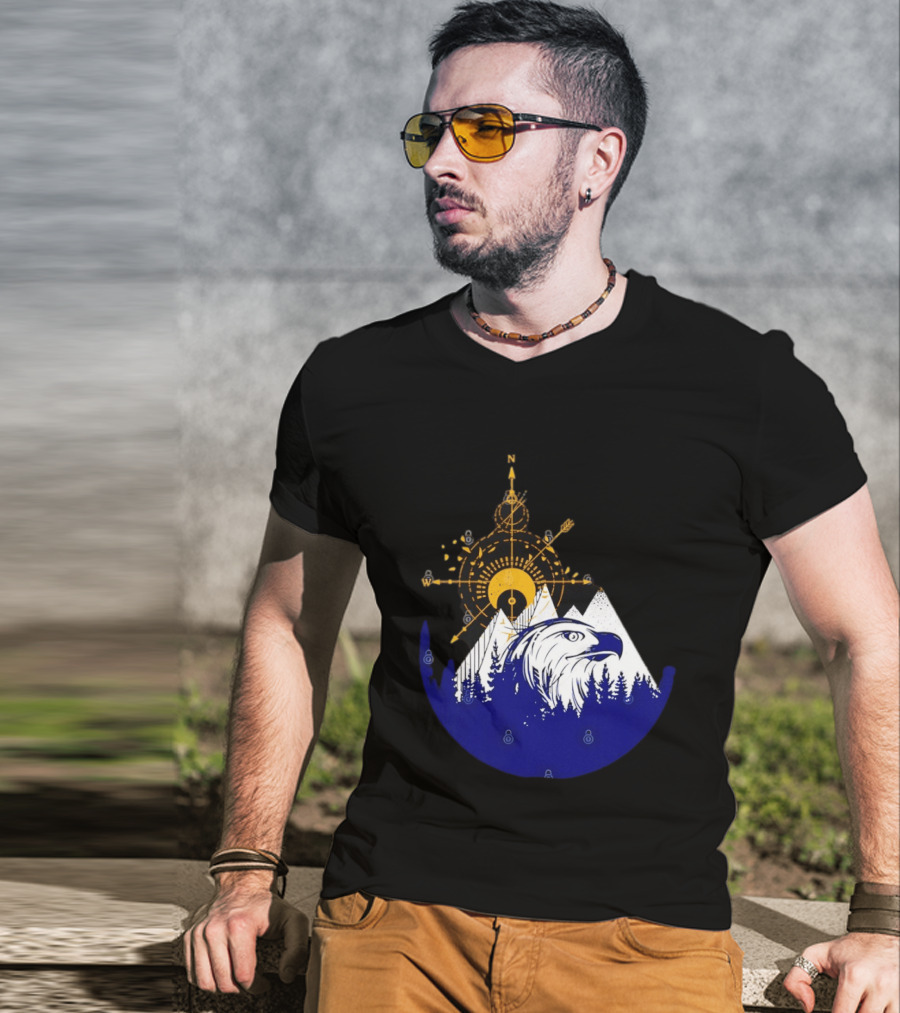 Eagle And Compass With Mountain Forest T-Shirt