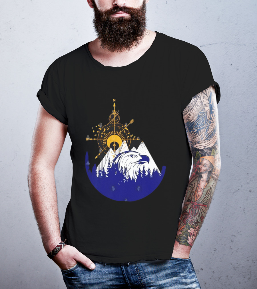 Eagle And Compass With Mountain Forest T-Shirt