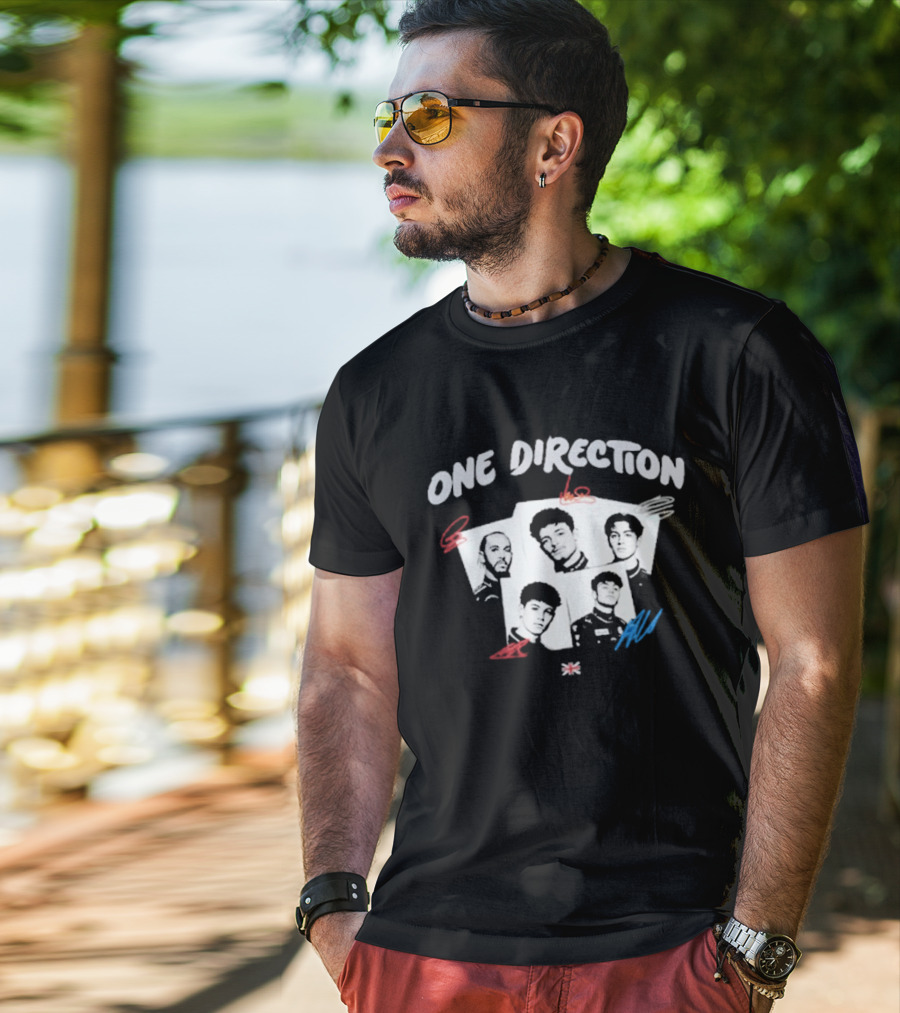 One Direction Band Portraits With Red And Blue Accents T-Shirt