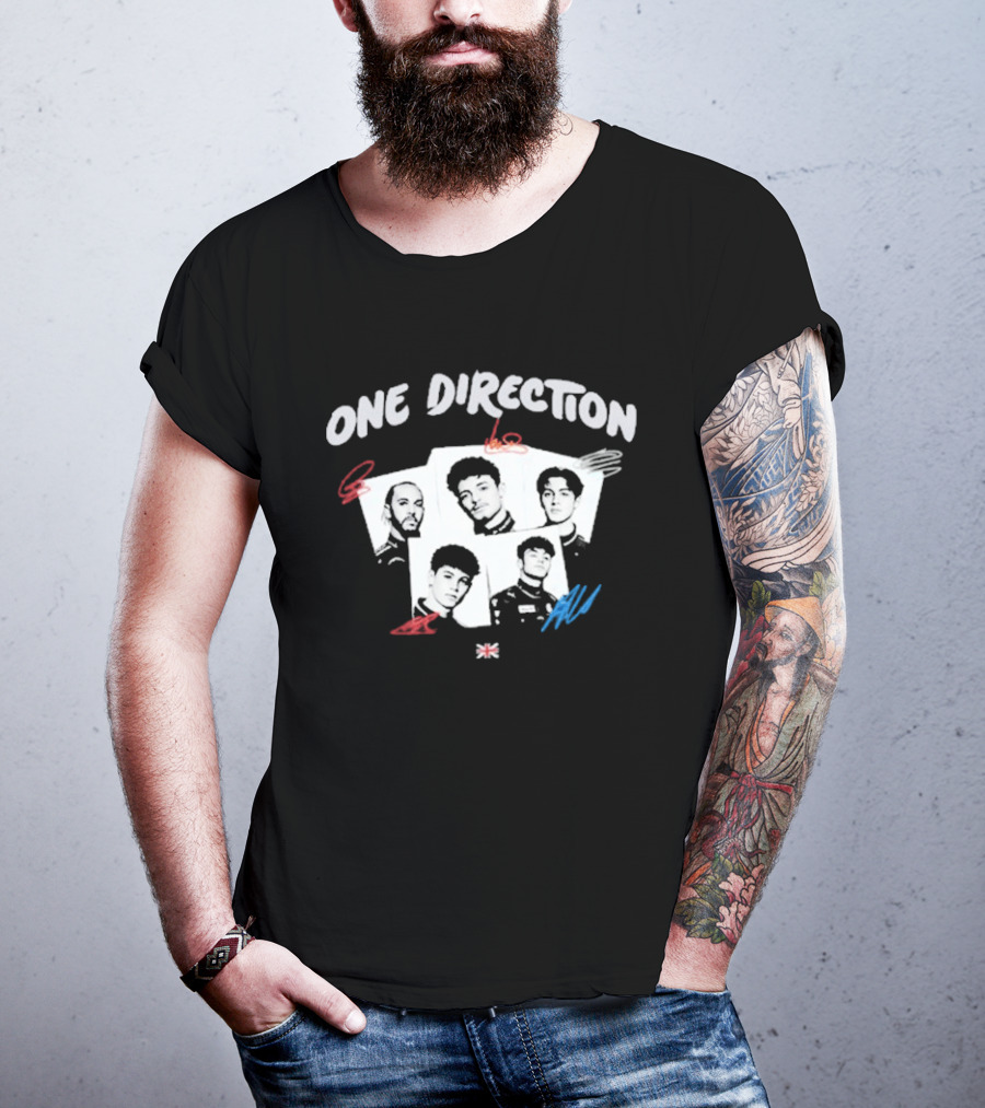 One Direction Band Portraits With Red And Blue Accents T-Shirt