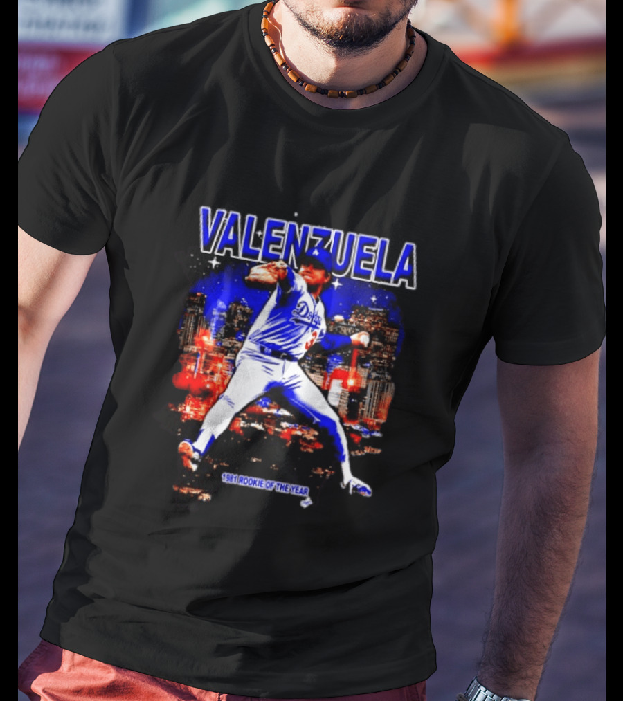 Fernando Valenzuela Dodgers 1981 Rookie Of The Year City Skyline T-Shirt