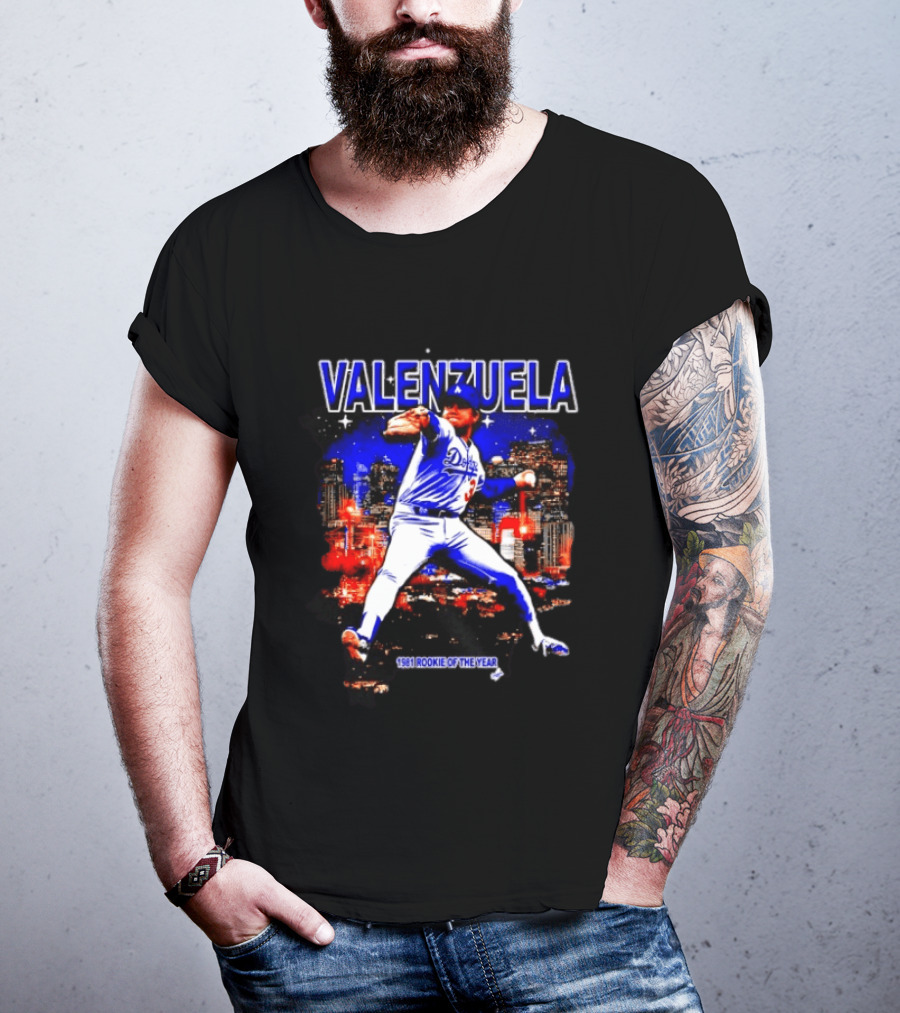 Fernando Valenzuela Dodgers 1981 Rookie Of The Year City Skyline T-Shirt