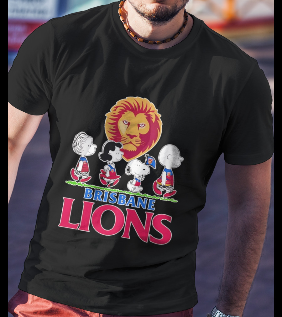 Brisbane Lions AFL Peanuts Snoopy Charlie Brown Lucy Schroeder T-Shirt
