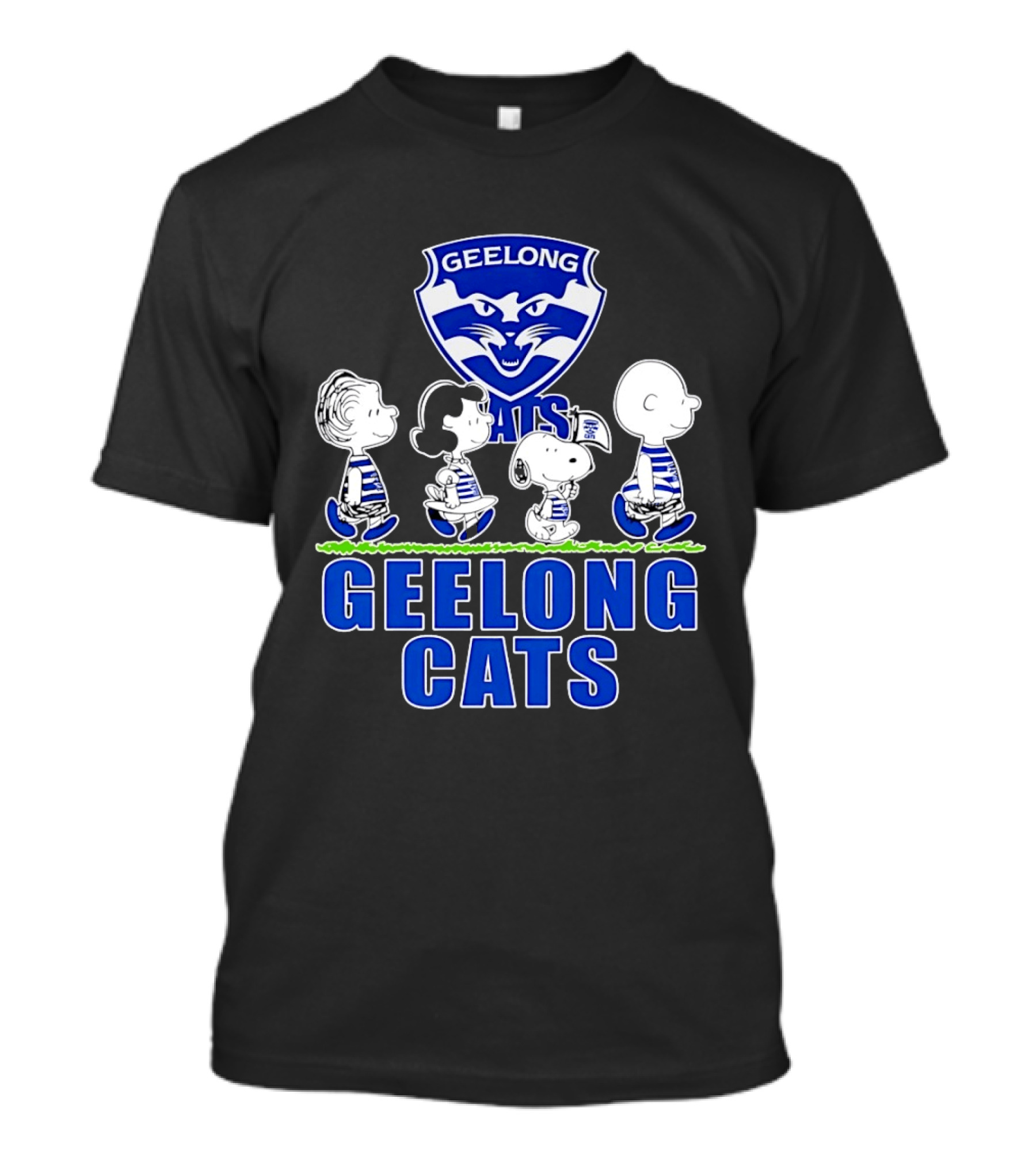 Peanuts Snoopy Charlie Brown Lucy Schroeder Geelong Cats AFL Fan T-Shirt