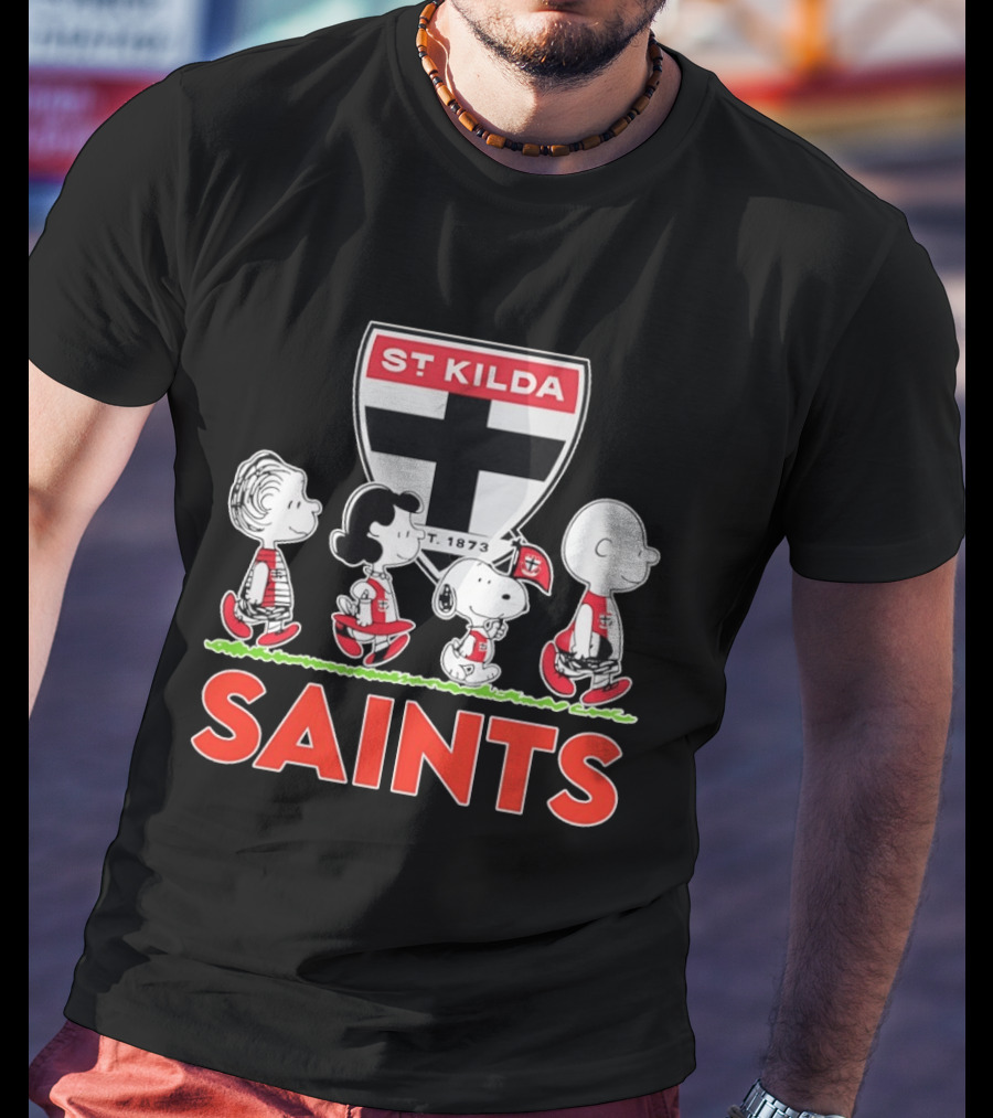 Peanuts Characters St Kilda Saints AFL 1873 Snoopy Charlie Brown Lucy Linus T-Shirt