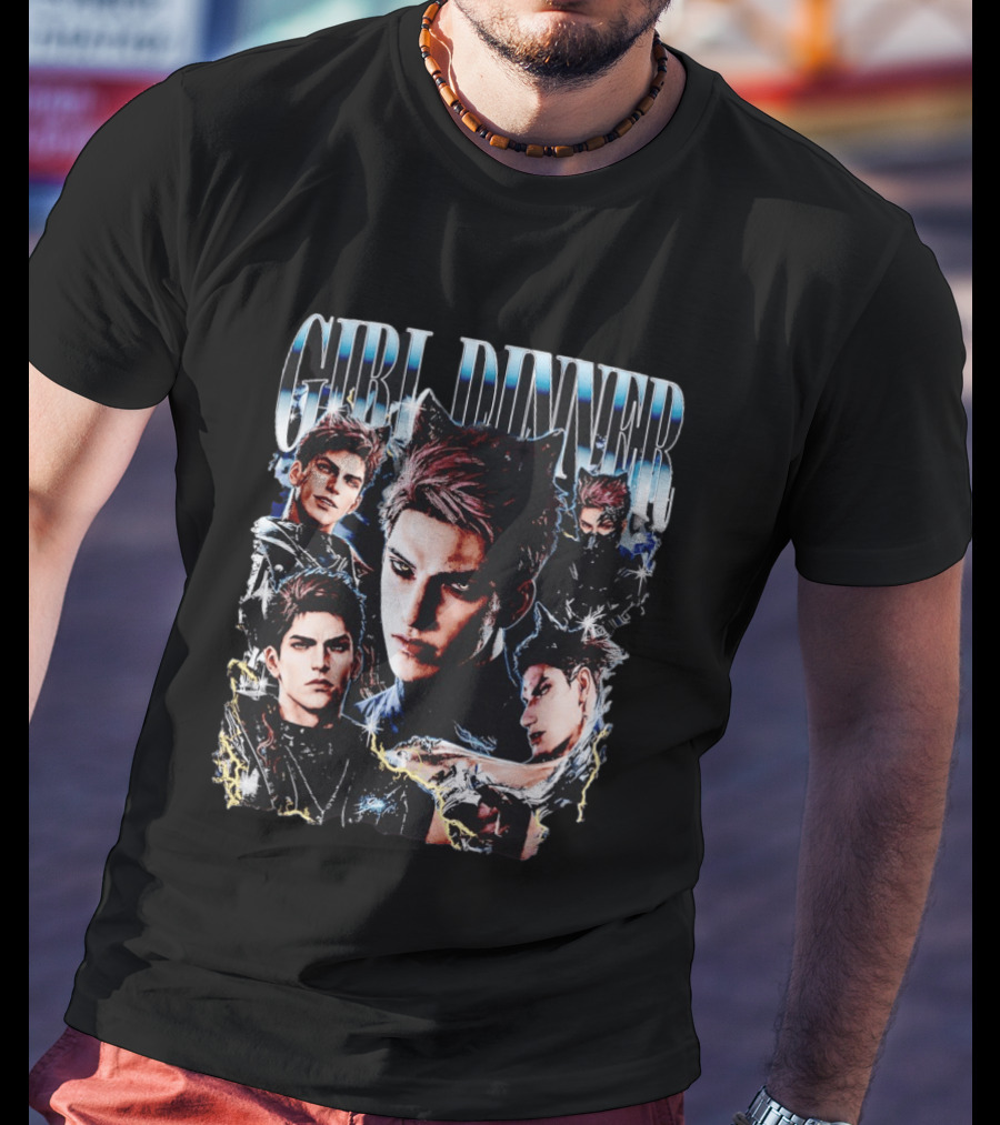 Girl Dinner Anime Wolf Ear Male Multi Pose Lightning T-Shirt