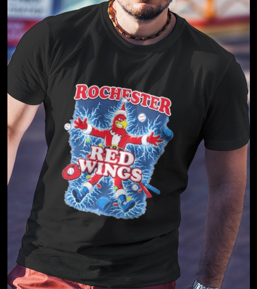 Rochester Red Wings Holiday Meltdown Christmas Santa Bird With Baseball T-Shirt