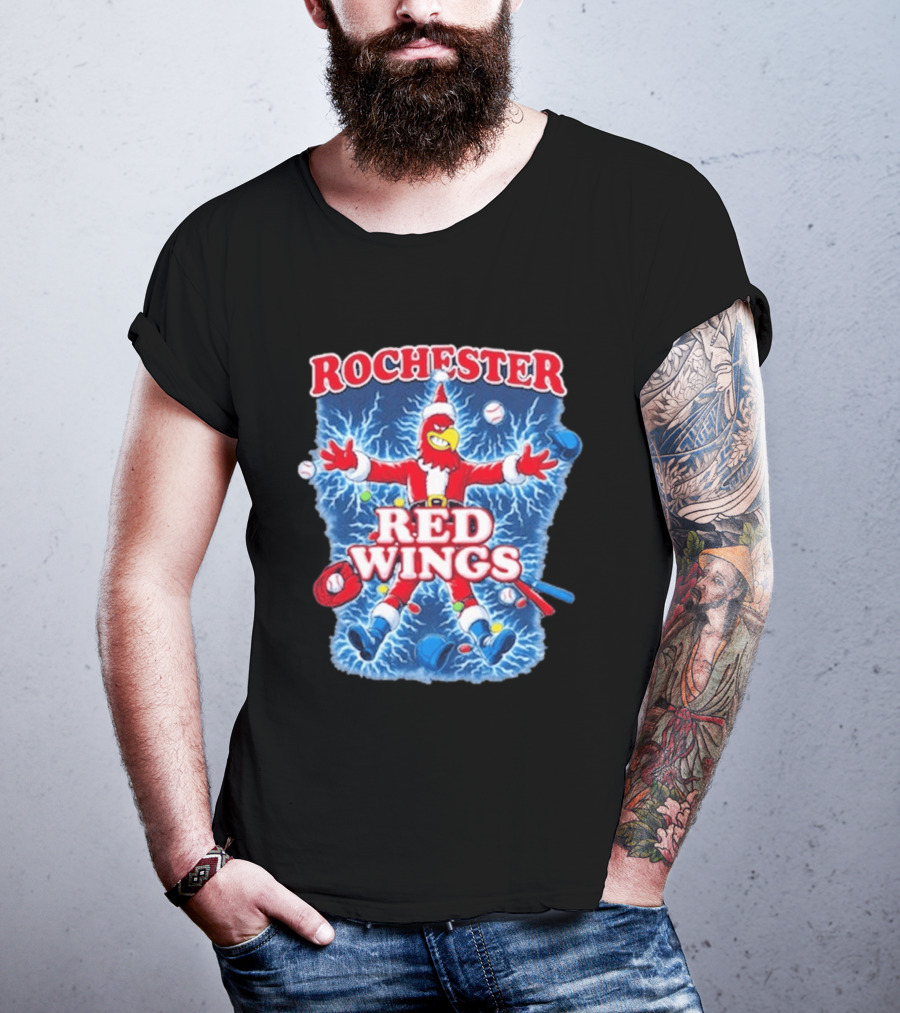 Rochester Red Wings Holiday Meltdown Christmas Santa Bird With Baseball T-Shirt