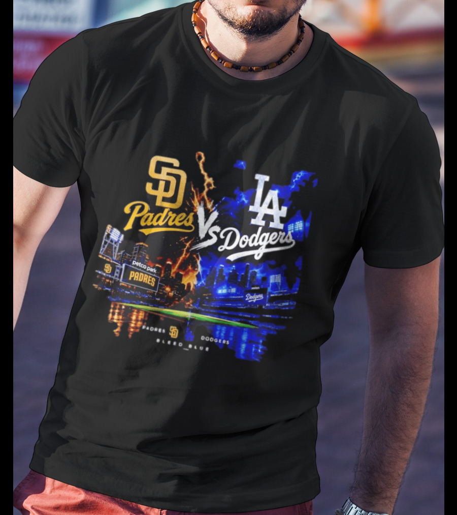 San Diego Padres Vs Los Angeles Dodgers Bleed Blue Petco Park Stadium Lightning T-Shirt