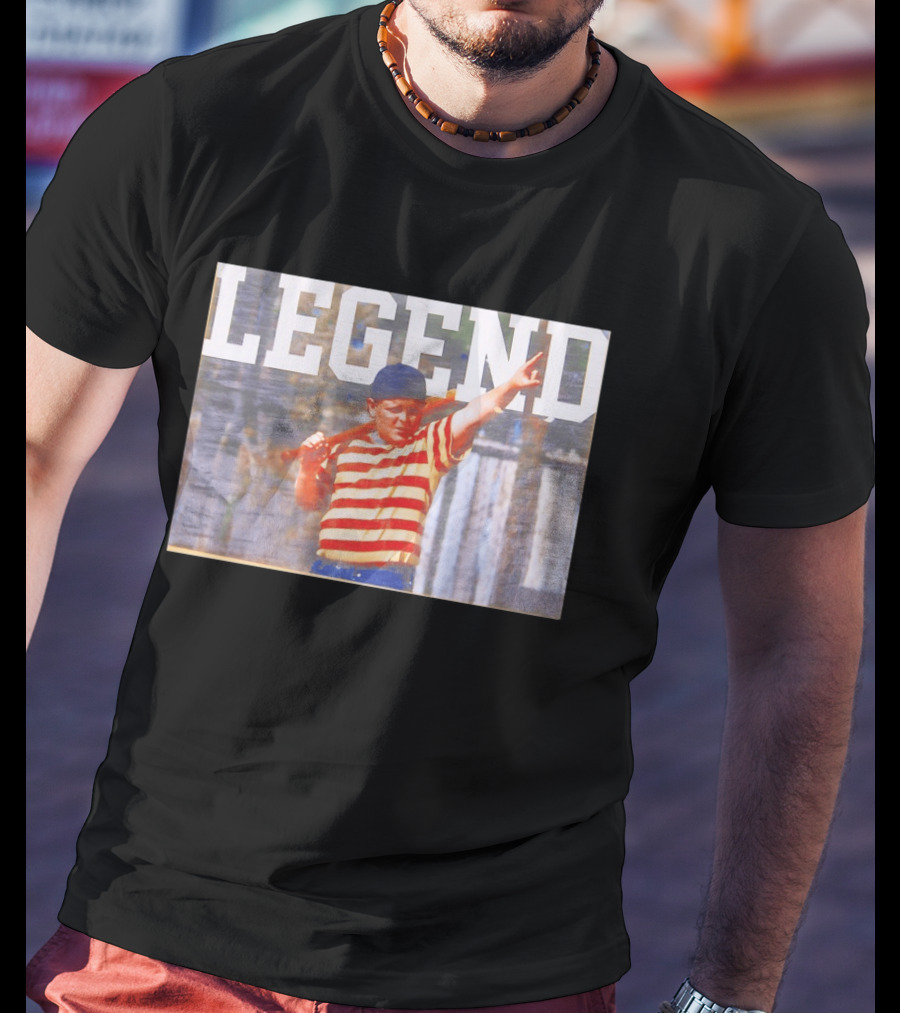 Sandlot Legend Striped Kid Holding Bat Pointing T-Shirt