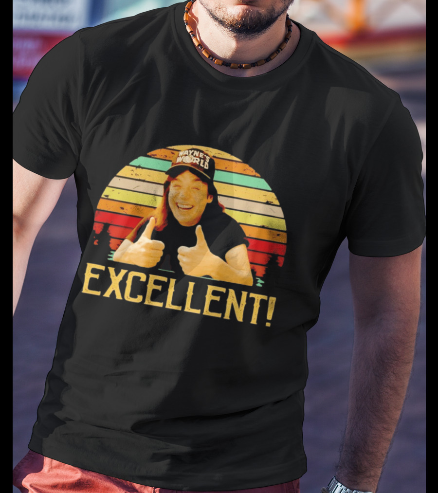 Wayne's World Wayne Campbell Thumbs Up Excellent Retro Sunset T-Shirt