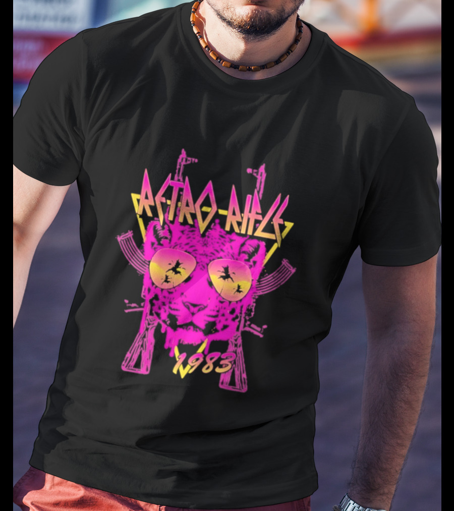 Retro Rifle 1983 Neon Skull Sunglasses Vintage Aesthetic T-Shirt