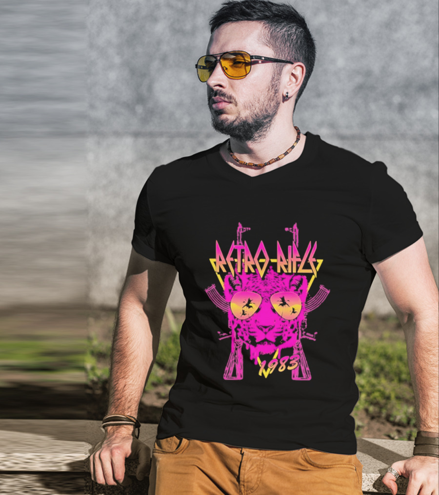 Retro Rifle 1983 Neon Skull Sunglasses Vintage Aesthetic T-Shirt