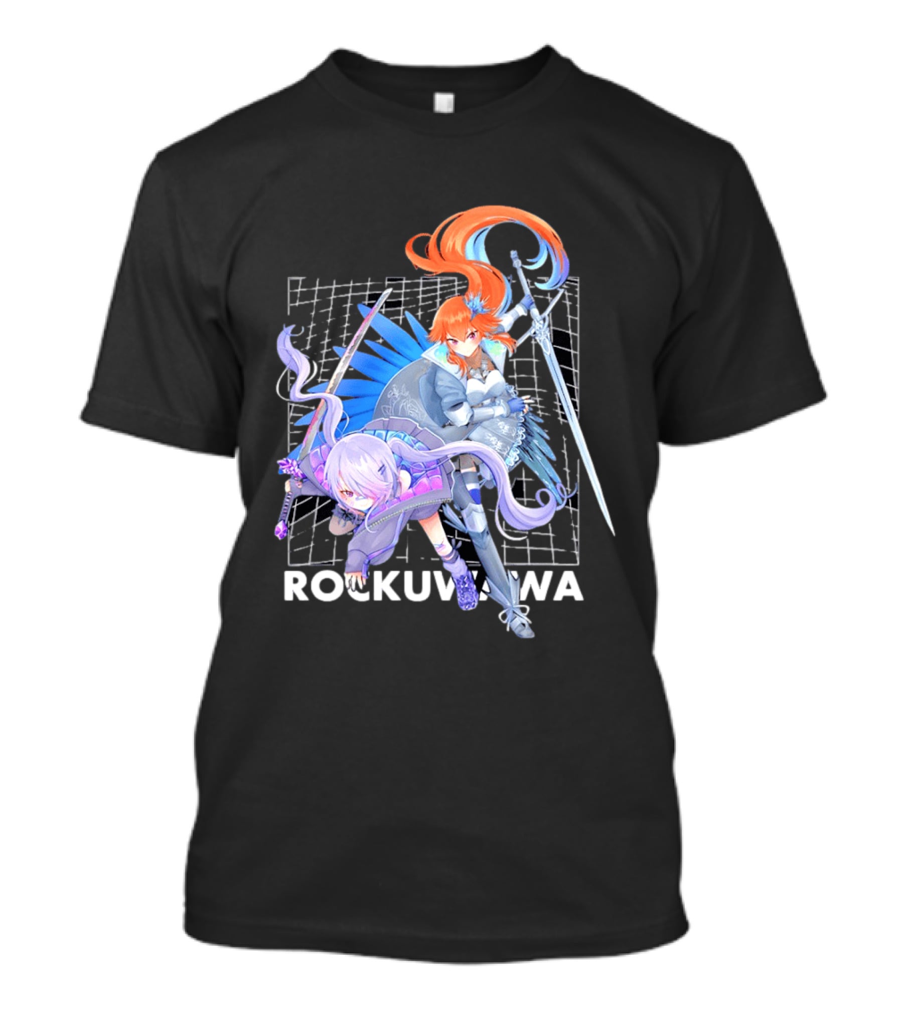 Rockuwawa Anime Warrior Girls Sword Katana Grid T-Shirt
