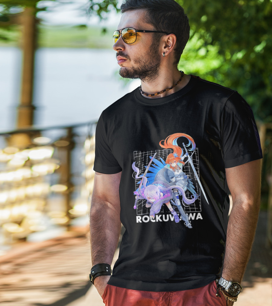 Rockuwawa Anime Warrior Girls Sword Katana Grid T-Shirt