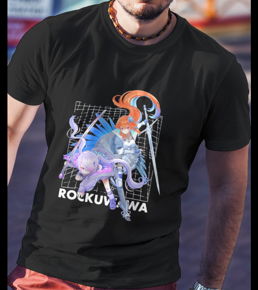 Rockuwawa Anime Warrior Girls Sword Katana Grid T-Shirt