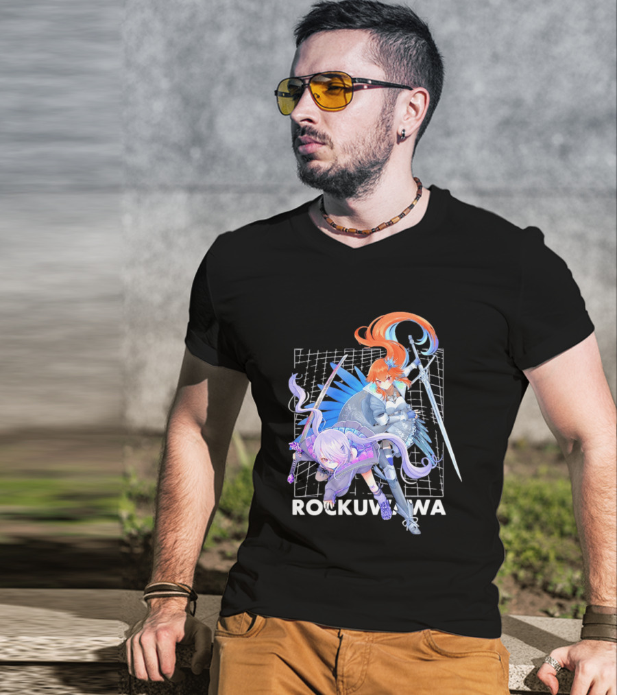 Rockuwawa Anime Warrior Girls Sword Katana Grid T-Shirt