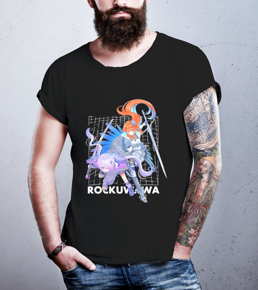 Rockuwawa Anime Warrior Girls Sword Katana Grid T-Shirt
