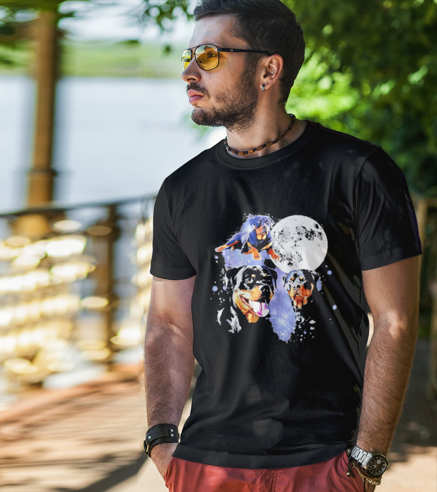 Rottweiler Galaxy Moon Space Celestial Dog Breed Lover Pet Owner Lunar Canine Adventure T-Shirt