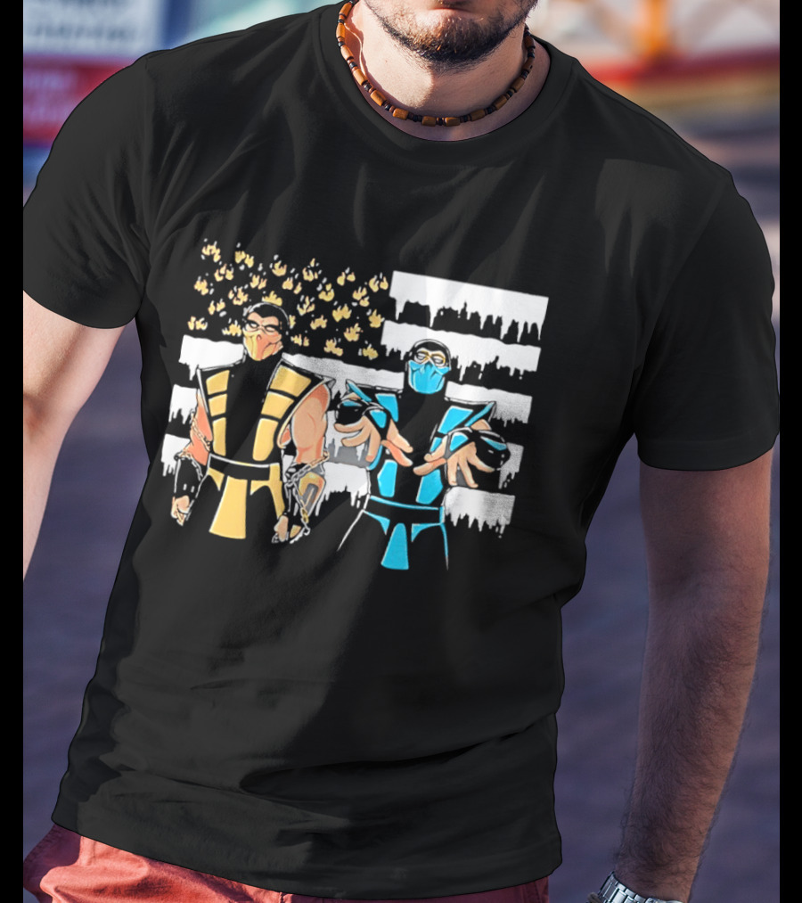 Mortal Kombat Scorpion Sub Zero Fire Ice American Flag T-Shirt