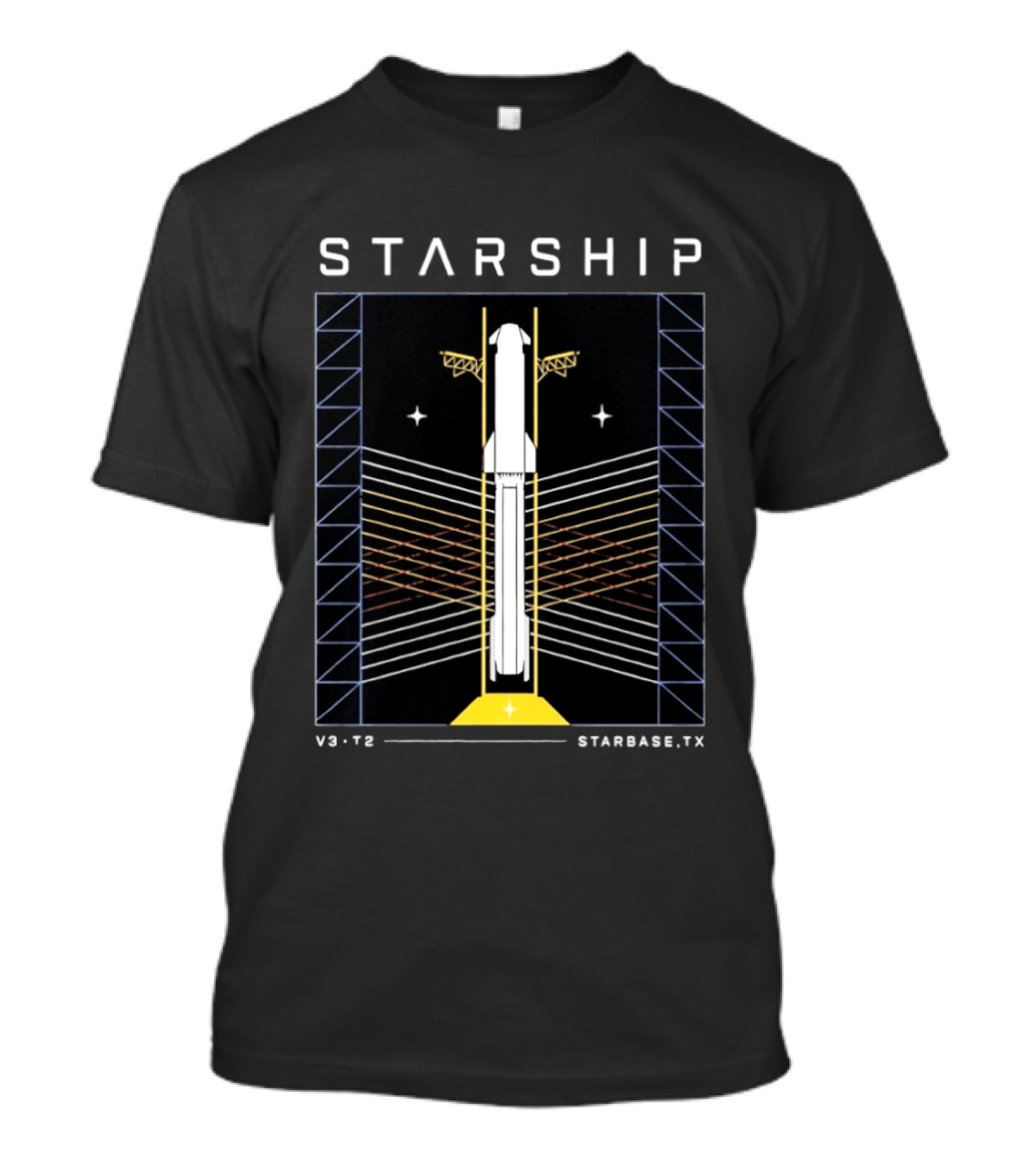 Starship V3 T2 Starbase TX Rocket Schematic Technical Diagram T-Shirt