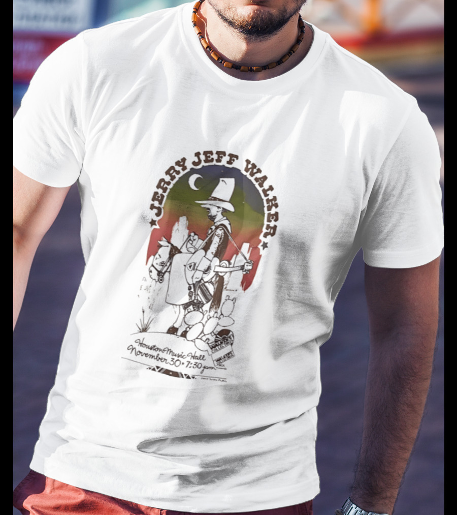 Jerry Jeff Walker Houston Music Hall November 30 7 30Pm Cowboy Guitar Art Vintage Sunset T-Shirt