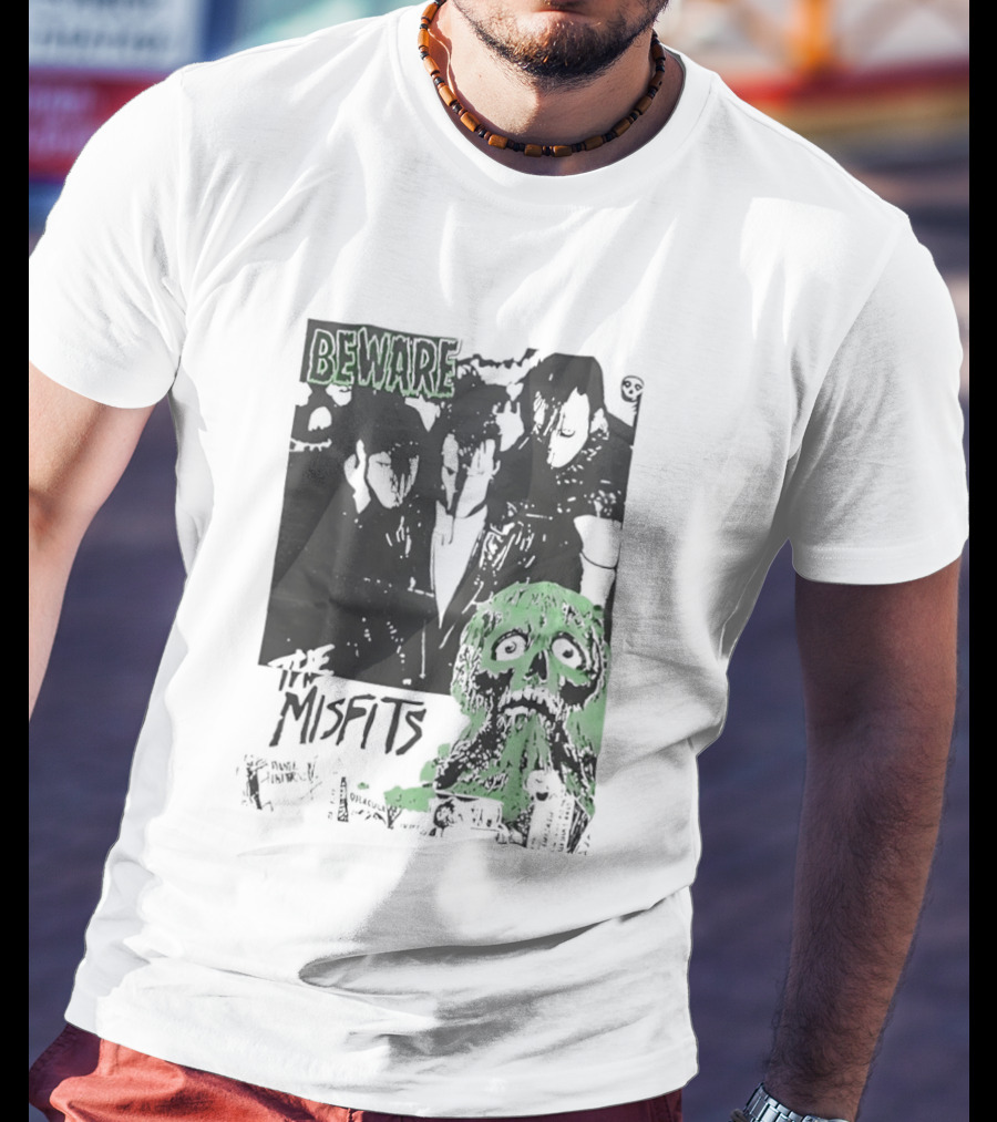 Beware The Misfits Horror Punk Band Skull Green T-Shirt