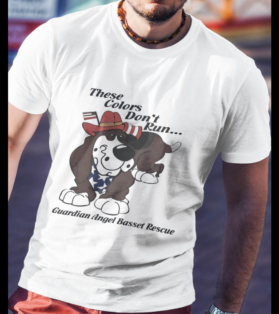 These Colors Don't Run Guardian Angel Basset Rescue Patriotic Dog Breed Cowboy Hat And Bandana T-Shirt