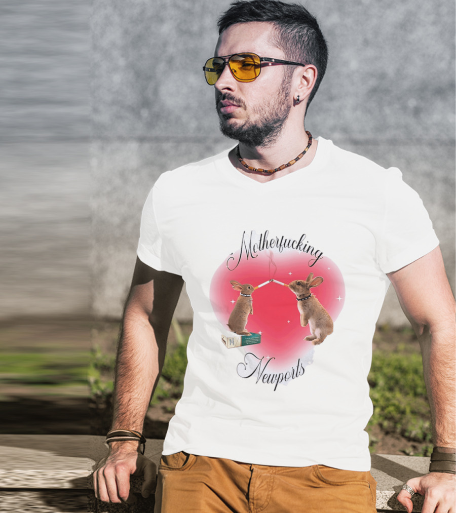Motherfucking Newports Rabbit Smoking Cigarette Heart T-Shirt